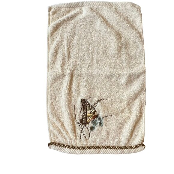 Vtg Butterfly Seashell Embroidered Towel Bath Fingertip Set Rope Trim - Picture 9 of 16